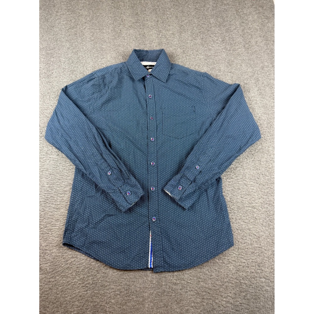 Beverly Hills Polo Club Button Down Men's Small Blue Polka Dot Long Sleeve Shirt